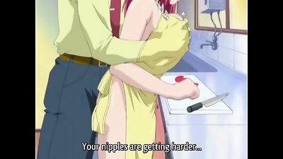 anime scholgirls smooch while giving educator a double tit job