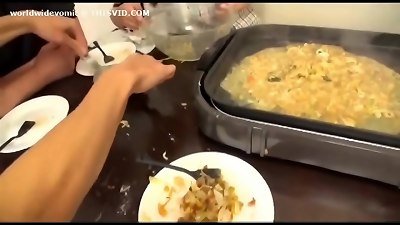 asian girl shared her vomit to her buddies to cook and munch